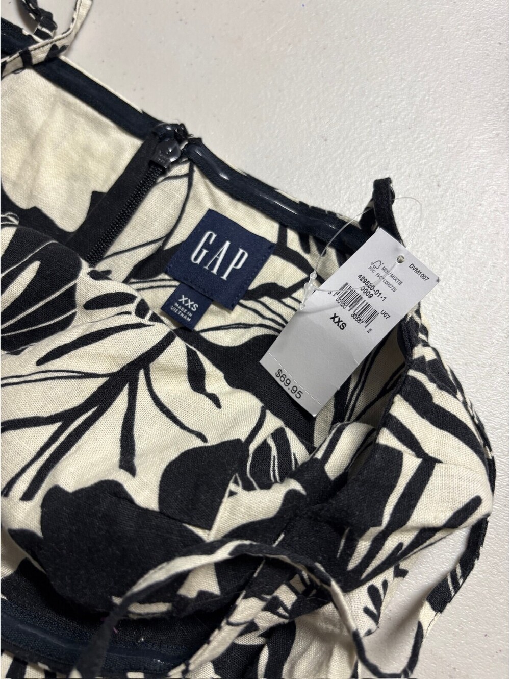 GAP Linen Blend Floral Mini Dress XXS Black White Tropical Strappy NWT Resort - Picture 4 of 8